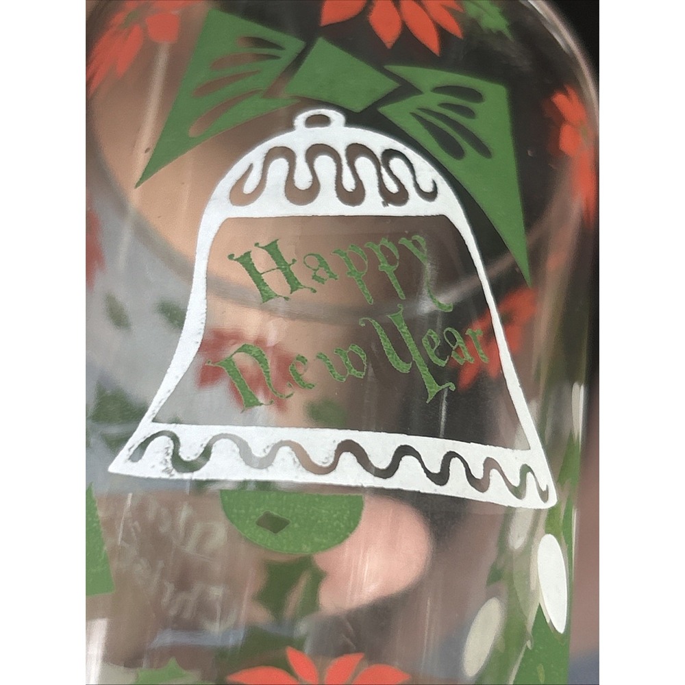 Vtg Set of 2 Continental Can MCM Christmas Holiday Glasses Wreath Poinsettia C - Picture 12 of 16